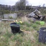 After months of lobbying the council, most of this was eventually removed, but broken glass is still a feature of this end of our plot.